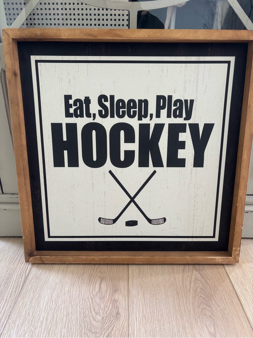 Eat, Sleep, Play Hockey Wall Sign - Black and White
